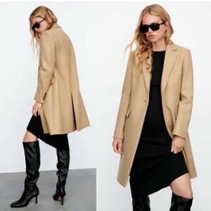 ZARA NWT MANTECO Italian Wool Coat Camel Tan Lapels Masculine Wool Trench Coat